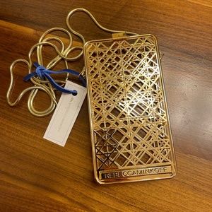 New Rebecca Minkoff Gold Phone Cage with detachable crossbody strap